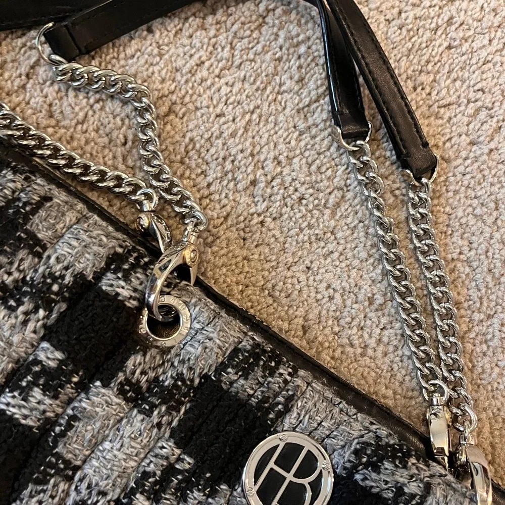 🆕 Henri Bendel No. 7 Quilt Zip Tote Black and Gray Houndstooth Shoulder Bag